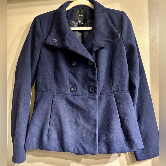 Forever 21 Navy blue double breasted pea coat - Picture 2 of 4